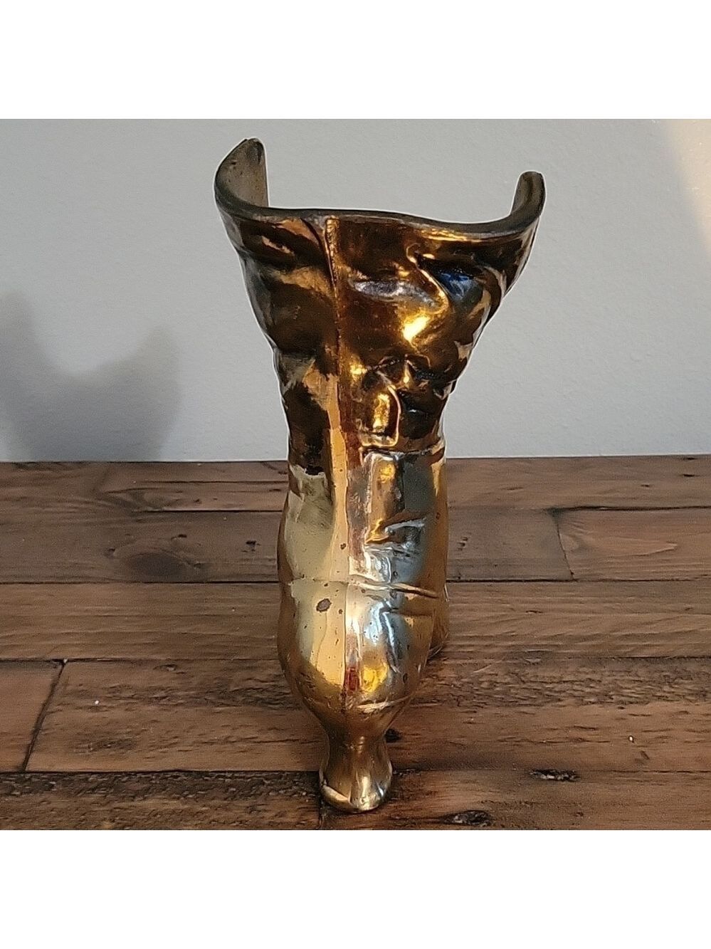 Vintage Brass Cast Victorian Era Style Boot Vase Planter Decor Display - Picture 3 of 12